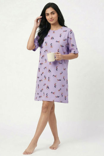 Zivame Mickey & Friends Knit Cotton Loungewear Dress - Pastel Lilac — image 5